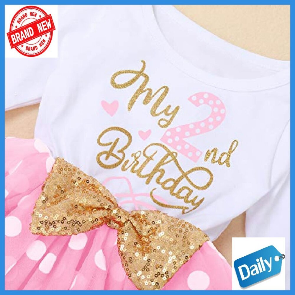Baby Girl Birthday Tutu Dress Set with Headband 1T-3T Long Sleeve - Picture 5 of 7